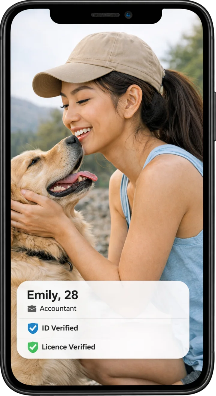 Emily profile with ID and Licence verification badges