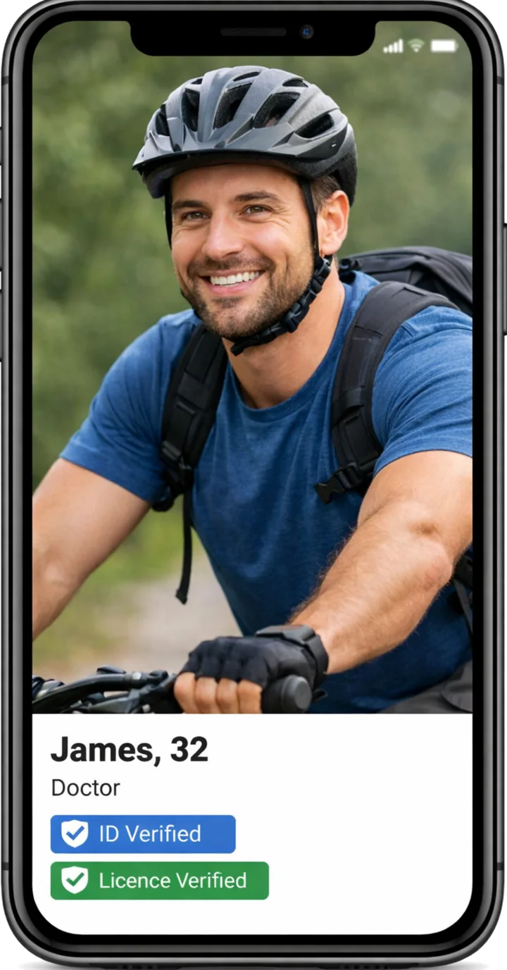 James profile with ID and Licence verification badges